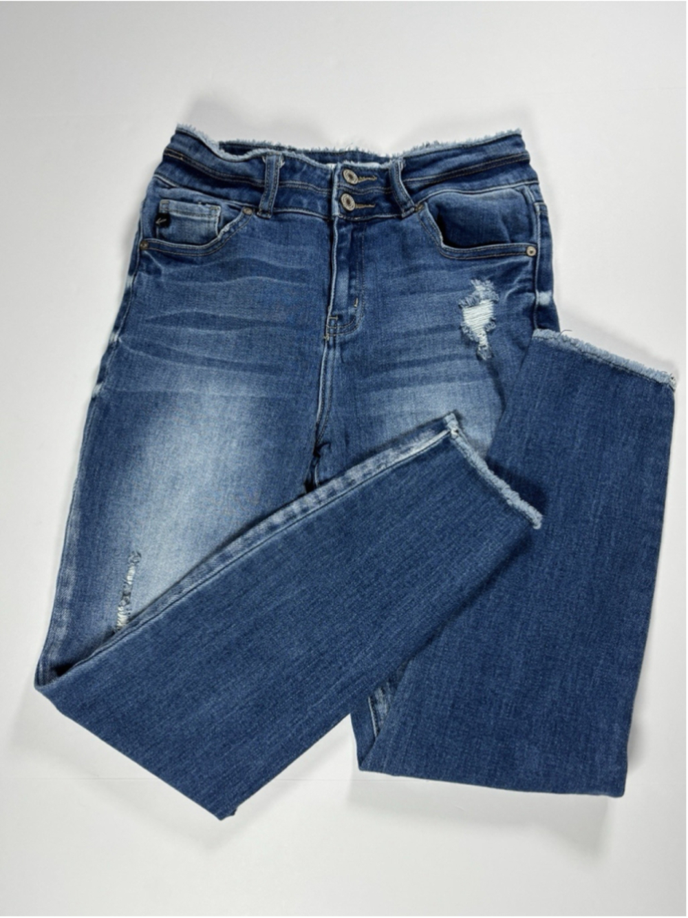 Sz 7/27 KanCan High Rise Double Button Skinny Jeans Distressed Raw Hem KC7317M - Picture 2 of 8